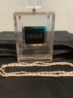 Paris Clear Acrylic Clutch with Gold Chain